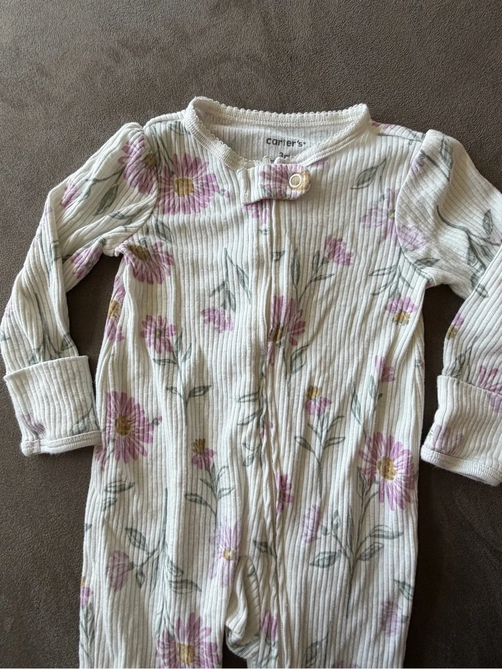 Carter's Cream Ribbed Floral Footed Sleeper with Pink Flowers